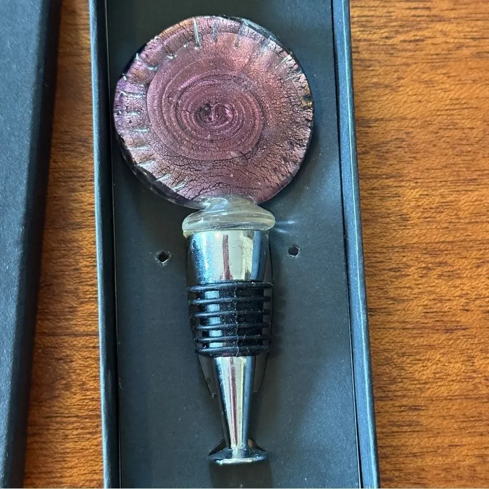 NIB Dennis East Wine Bottle Stopper Glass Colbalt Blue Gold and Turquoise